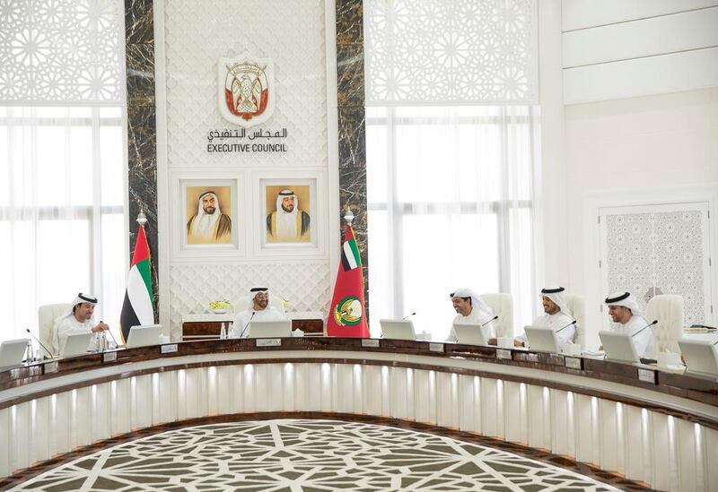 Sheikh Mohammed bin Zayed, Crown Prince of Abu Dhabi and Deputy Supreme Commander of the Armed Forces, chairs the Executive Council meeting. In attendance were Executive Council members Sheikh Hazza bin Zayed, Vice Chairman, Sheikh Hamed bin Zayed, Chairman of the Crown Prince Court of Abu Dhabi, Sheikh Sultan bin Tahnoon, and Dr Ahmed Al Mazrouei, chairman of the Abu Dhabi Water and Electricity Authority and secretary-general of the Executive Council. Mohamed Al Hammadi / Crown Prince Court – Abu Dhabi