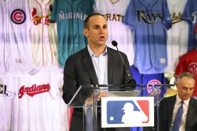 EASTON, PA - APRIL 4: Michael Rubin, Owner and Executive Chairman of Fanatics, speaks during a joint announcement between Fanatics and VF Licensed Sports Group at the Majestic Factory on Tuesday April 4, 2017 in Easton, Pennsylvania. (Photo by Alex Trautwig/MLB Photos via Getty Images) 