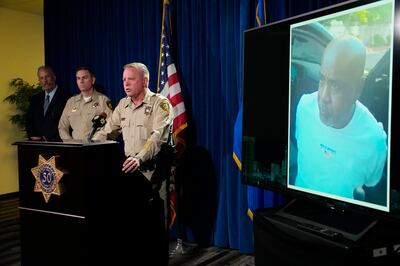 Las Vegas Sheriff Kevin McMahill at a press conference on Friday; the suspect Duane 'Keefe D' Davis is pictured during his arrest. AP