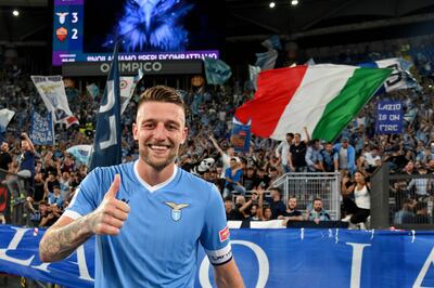 Sergej Milinkovic-Savic of Lazio celebrates with fans. Getty Images