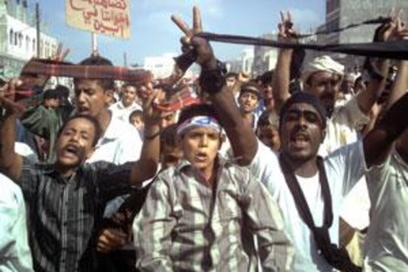 In the town of Al Habilain, 320km south of Sana'a, Yemenis protest against December's deadly air strike.