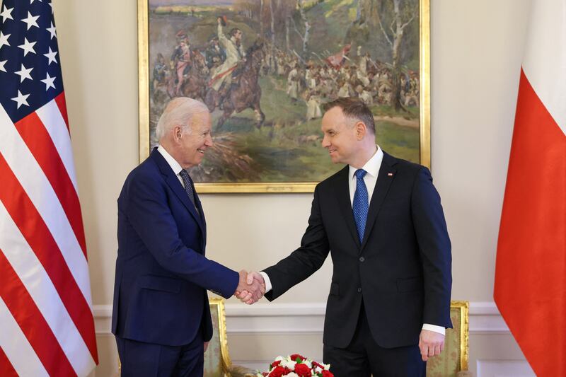 Mr Biden and Mr Duda at the Presidential Palace. Reuters