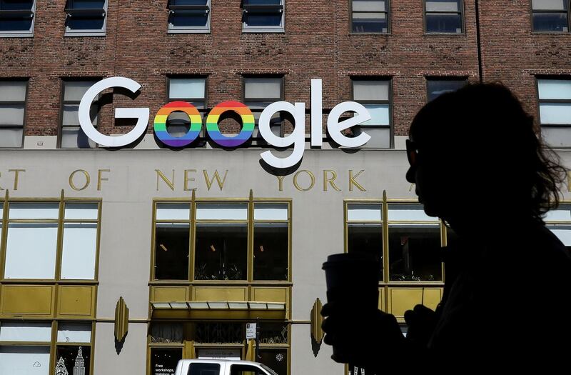 People pass by an entrance to Google offices in New York, U.S., June 4, 2019. REUTERS/Brendan McDermid
