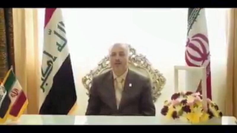 Iraqi consul in Iran Yassin Sharif speaks during a cosmetics advert. Twitter