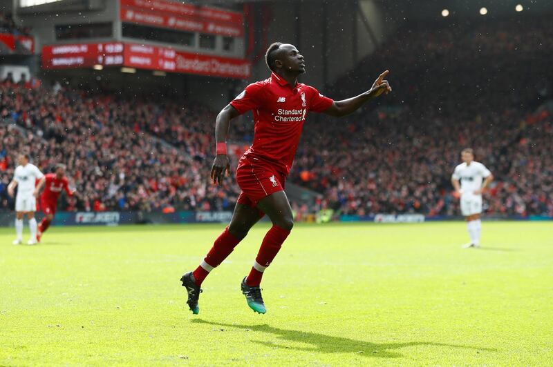 Liverpool's Sadio Mane celebrates scoring the equaliser. Reuters