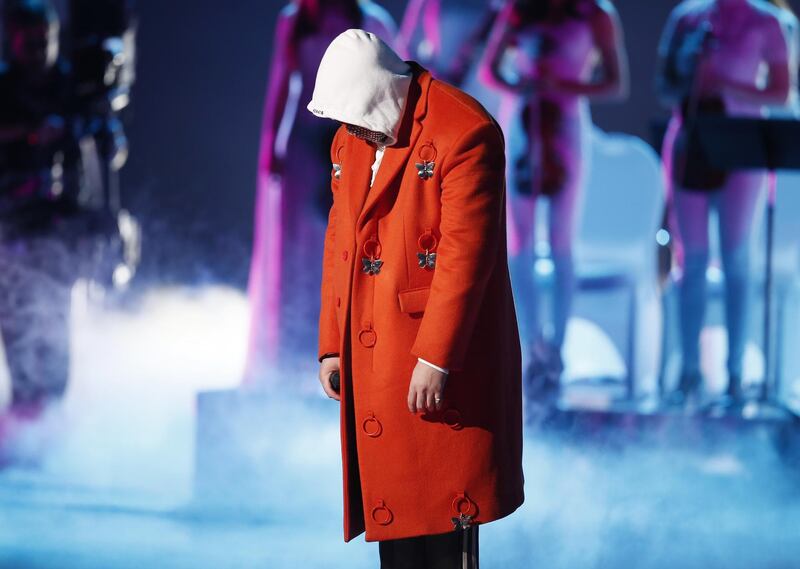 epa07998055 Bad Bunny performs during the 20th Annual Latin Grammy Awards  ceremony at the MGM Grand Garden Arena in Las Vegas, Nevada, USA, 14 November 2019. The Latin Grammys recognize artistic and/or technical achievement, not sales figures or chart positions, and the winners are determined by the votes of their peers - the qualified voting members of the Latin Recording Academy.  EPA-EFE/ETIENNE LAURENT