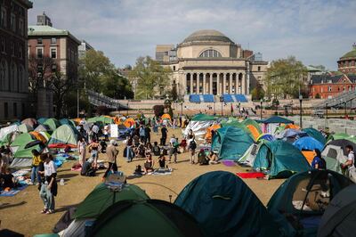 A pro-Palestinian encampment at Columbia University in New York City last week. AFP