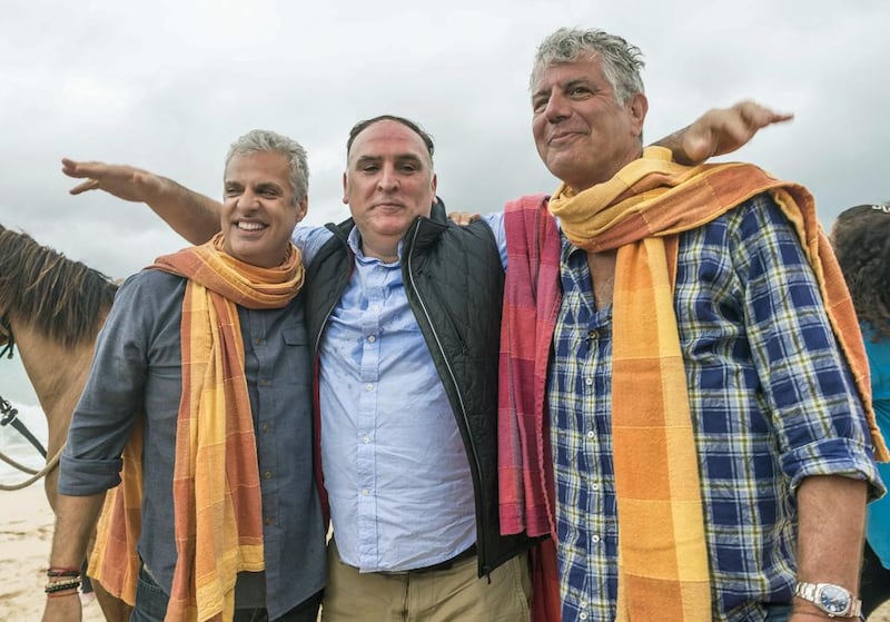The chefs Eric Ripert, José Andrés and Anthony Bourdain during this year's Cayman Cookout. Courtesy Cayman Cookout