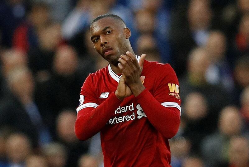 Soccer Football - Premier League - Liverpool vs Huddersfield Town - Anfield, Liverpool, Britain - October 28, 2017   Liverpool's Daniel Sturridge applauds the fans as he is substituted off   REUTERS/Phil Noble    EDITORIAL USE ONLY. No use with unauthorized audio, video, data, fixture lists, club/league logos or "live" services. Online in-match use limited to 75 images, no video emulation. No use in betting, games or single club/league/player publications. Please contact your account representative for further details.?