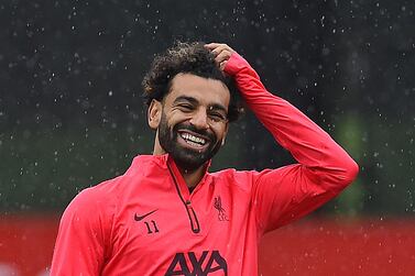 KIRKBY, ENGLAND - OCTOBER 07: (THE SUN OUT. THE SUN ON SUNDAY OUT) Kostas Tsimikas, Curtis Jones and Mohamed Salah of Liverpool during a training session at AXA Training Centre on October 07, 2022 in Kirkby, England. (Photo by John Powell/Liverpool FC via Getty Images)