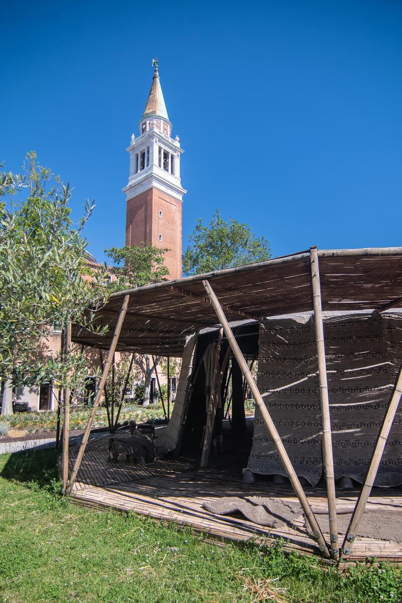 The Majlis's bamboo frame was designed and built in Bogota, Colombia. Simone Padovani/Awakening/Getty Images for Bolton&Quinn