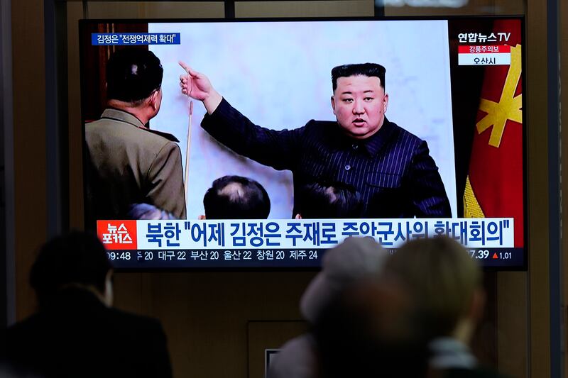 Footage of North Korean leader Kim Jong-un on a screen at Seoul Railway Station, South Korea, on April 11. AP