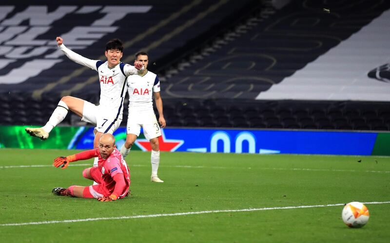 Tottenham's Son Heung-min scores his side's third goal. PA