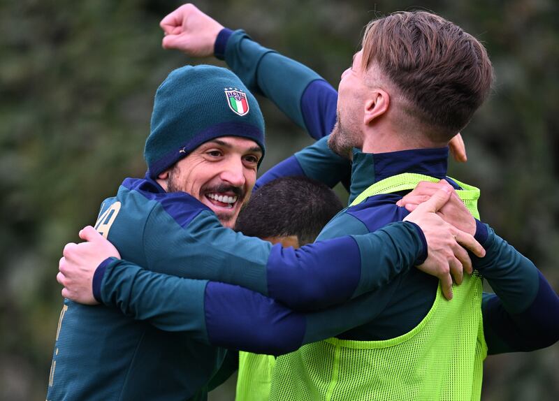 Alessandro Florenzi during Italy's training session in Florence. Getty