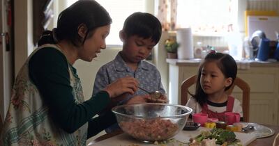 Angela Lin, Kai To and Sophia Xu in “Little America” premiering January 17 on Apple TV+. Courtesy Apple TV+