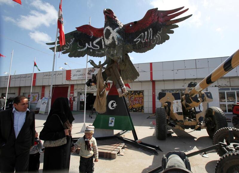 A masive Qaddafi-era falcon statue painted in the colours of the revolutionary flag is displayed in Misurata. The museum is home to a number of monumental reminders of the dictator’s reign. Mahmud Turkia / AFP Photo