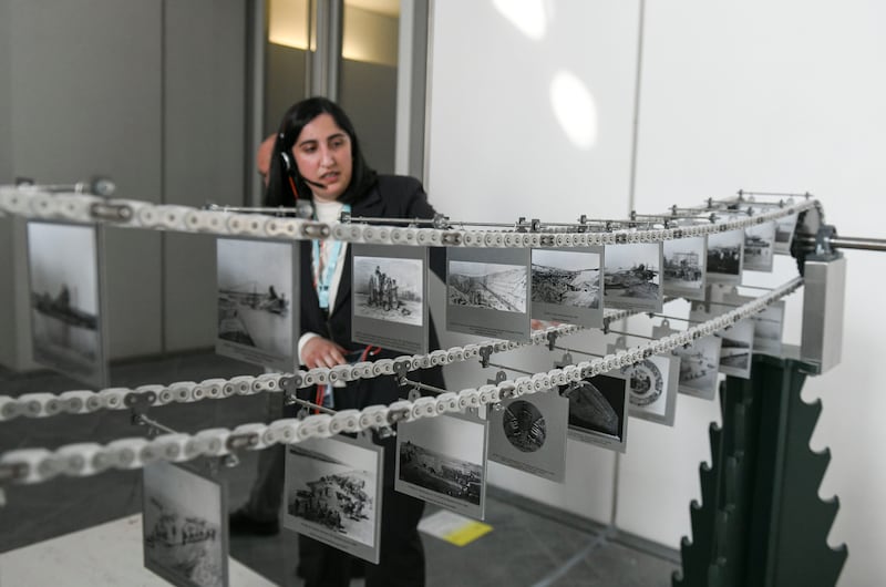 Nabla Yahya presenting her installation Softbank at Louvre Abu Dhabi

