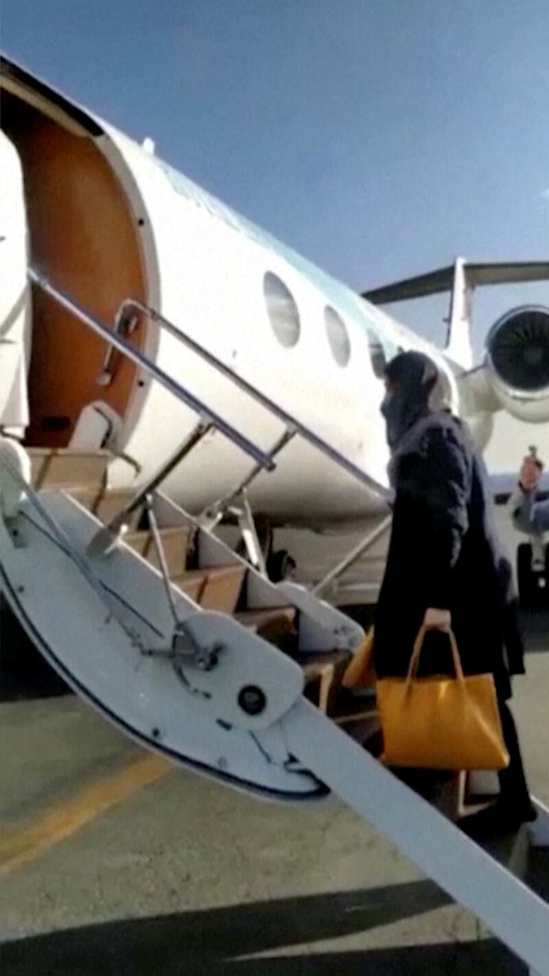 Ms Zaghari-Ratcliffe boards a plane as she prepares to leave Tehran. Reuters