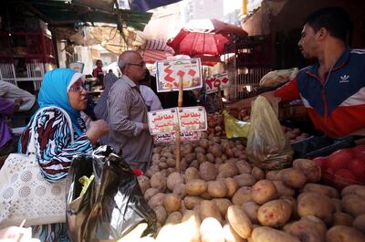 A vegetable market in Cairo. Egypt’s non-oil activity fell for a 16th consecutive month and the rate of decline was among the fastest of the past four years. EPA