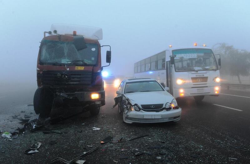 Abu Dhabi Police said dozens of vehicles were involved in a series of collisions on the motorway between Rawdhat Al Reef bridge heading towards Shahama as the weather led to poor driving conditions. 