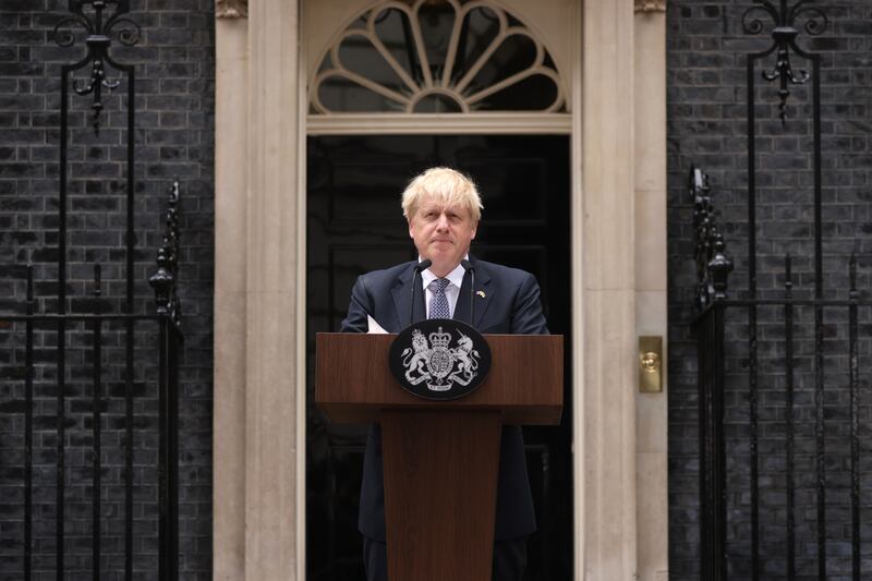 Mr Johnson addresses the nation as he announces his resignation outside 10 Downing Street in July 2022