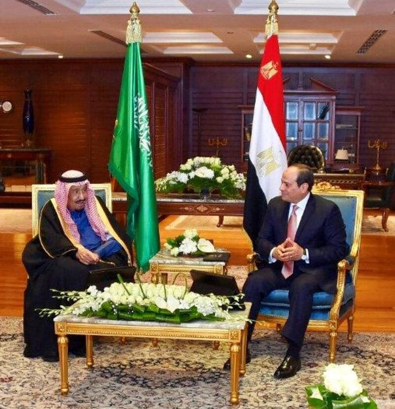 Egyptian President Abdel Fattah El Sisi (right) meets with Saudi Arabia's King Salman before the first European Union and Arab League Summit in the Red Sea resort of Sharm el-Sheikh, Egypt. Reuters