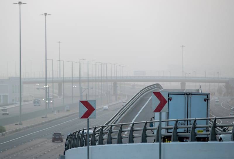 A hazy morning along the E10 highway in Abu Dhabi.