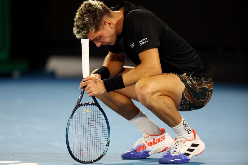 Australia's Thanasi Kokkinakis reacts after losing his second round match against Andy Murray. Reuters