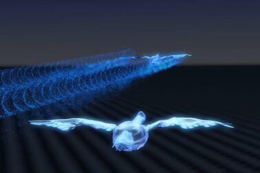 The rendering shows the flight path of geese and how their flying technique helps them save energy. Courtesy Airbus