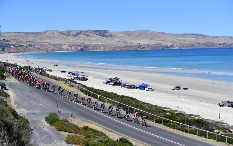The peloton in action during stage six of the 2019 Tour Down Under cycling race in South Australia. EPA