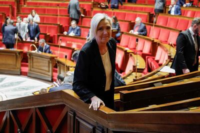 French MP Marine Le Pen arrives for a debate on a draft law to control immigration, at the National Assembly in Paris, in December. AFP