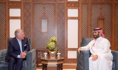 Saudi Crown Prince Mohammed bin Salman receives King Abdullah of Jordan, in Jeddah. SPA