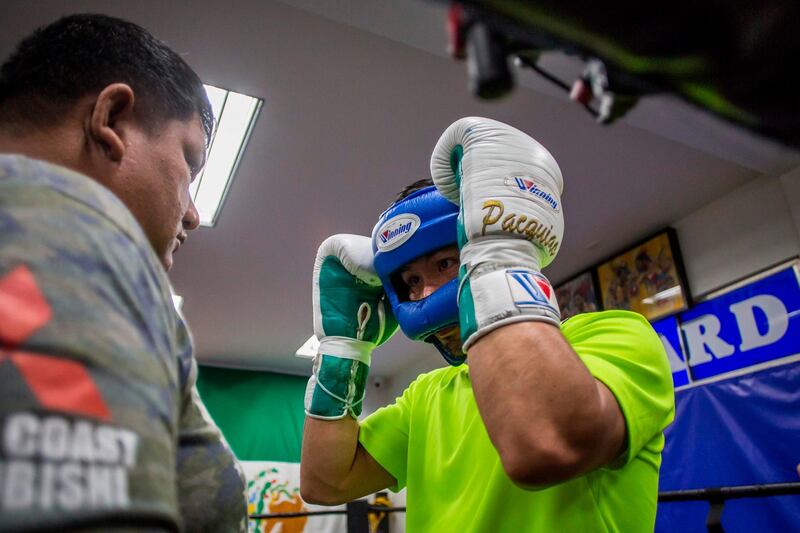 Manny Pacquiao prepares for a training session at Wild Card Boxing in Los Angeles. AFP