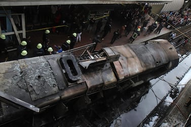 The burnt wreckage of the runaway train. AFP