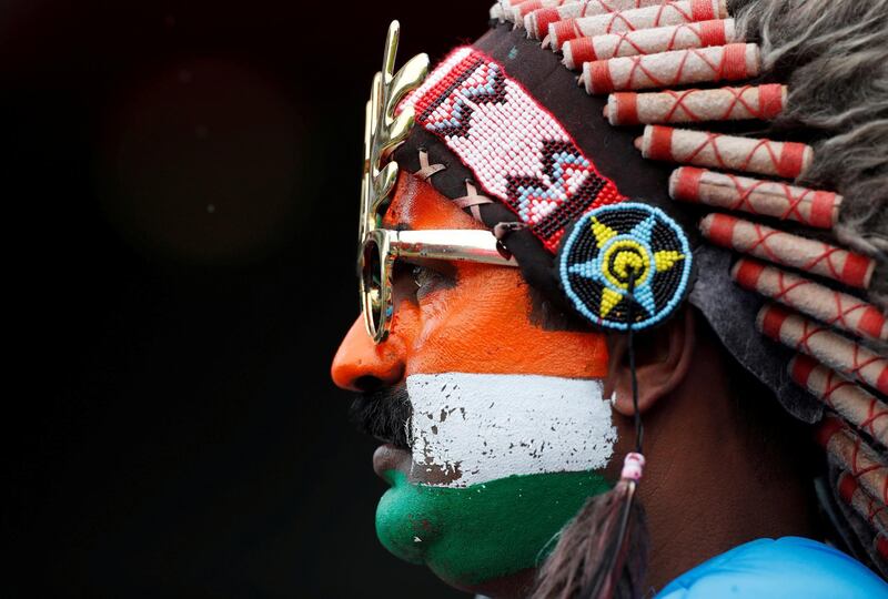 An India fan in face paint during his team's match against Pakistan in the Cricket World Cup. Reuters