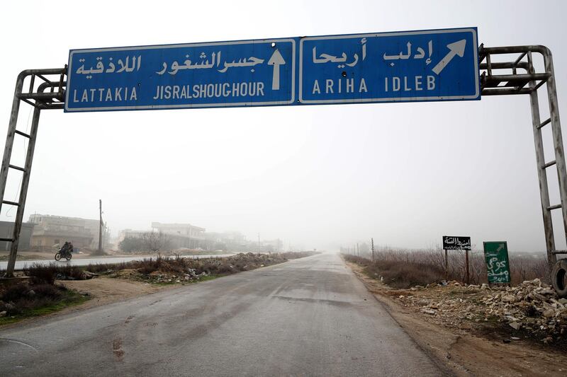 The M4 highway nearly empty near the rebel-held town of Ariha in the northern countryside of Syria's Idlib province. AFP