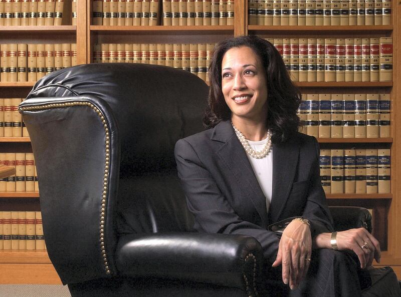 FILE - In this June 18, 2004, file photo San Francisco District Attorney Kamala Harris poses for a portrait in San Francisco. (AP Photo/Marcio Jose Sanchez, File)