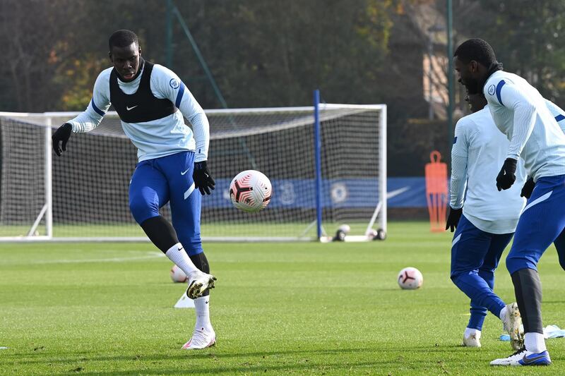 COBHAM, ENGLAND - NOVEMBER 06:  Kurt Zouma of Chelsea during a training session at Chelsea Training Ground on November 6, 2020 in Cobham, United Kingdom. (Photo by Darren Walsh/Chelsea FC via Getty Images)