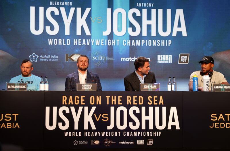 The Oleksandr Usyk v Anthony Joshua 2 press conference in London. Getty