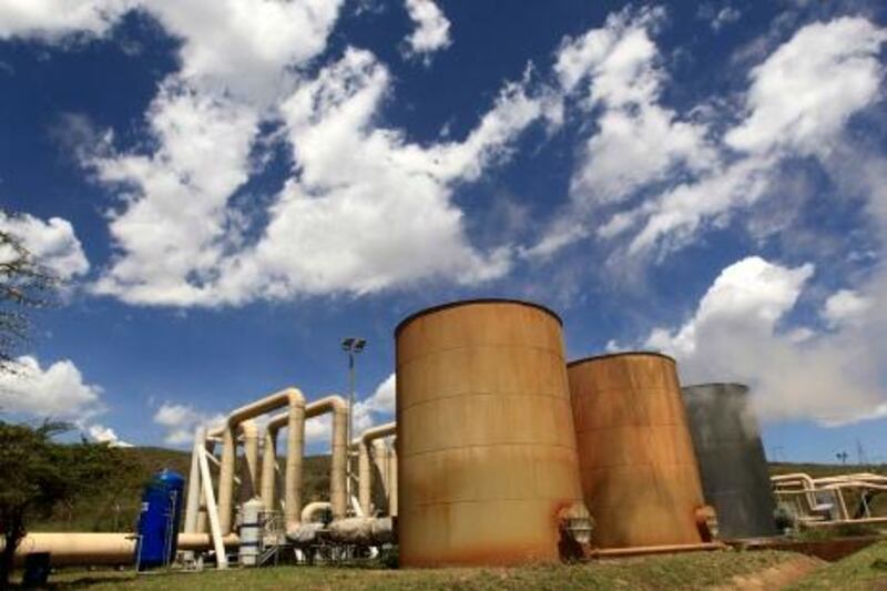 A general view shows a cross-section of the Olkaria Geothermal power Plant, near Naivasha, 145 km (90 miles) west of Kenya's capital Nairobi, April 2, 2011. Kenya generates around 180 Megawatts (MW) of geothermal energy, equal to around 15 percent of the country?s total energy generation. Kenya boasts massive geothermal potential (as high as 7000 Megawatts by some estimates), which is a major asset in a country which has no known coal, gas or oil reserves. REUTERS/Thomas Mukoya (KENYA - Tags: ENERGY ENVIRONMENT)