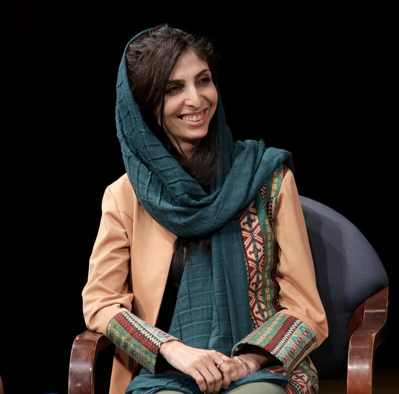 CEO of the Afghan Citadel Software Company Roya Mahboob participates in an event in New York, Tuesday, Oct. 9, 2018. (AP Photo/Seth Wenig)