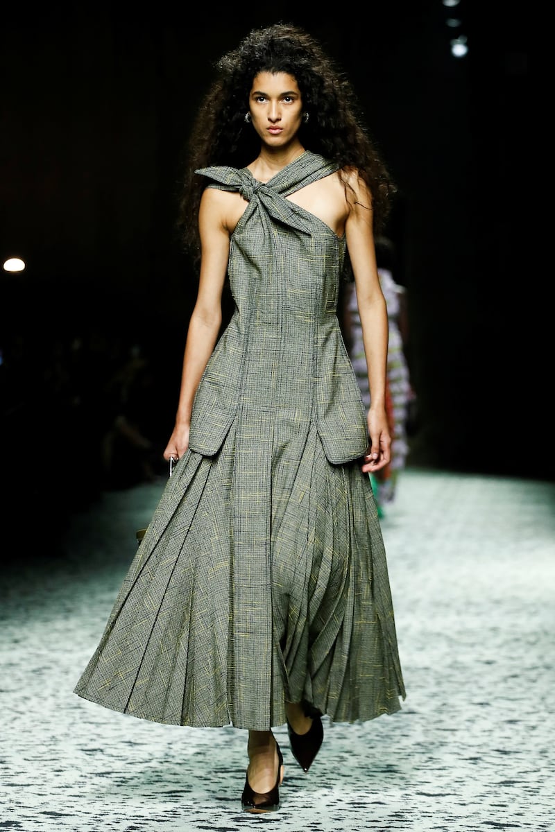 At Bottega Veneta, dresses were cut with several panels bringing movement to the looks. Reuters 