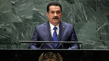 Iraq's Prime Minister Mohammed Shia Al Sudani addresses the 78th session of the UN General Assembly. AP