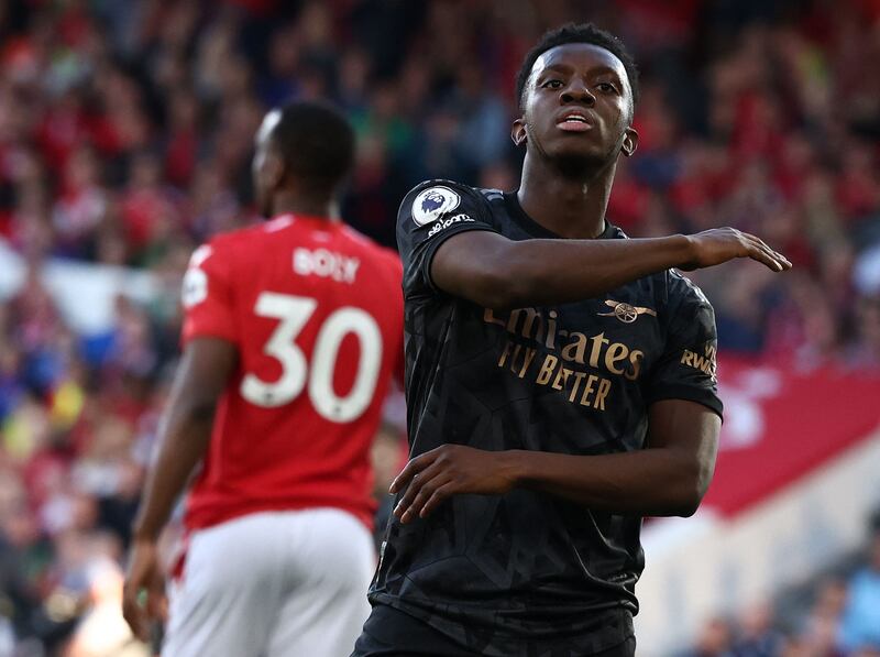 Arsenal striker Eddie Nketiah reacts after failing to score. AFP