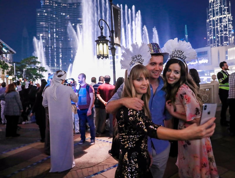 Dubai, U.A.E. .   December 31, 2018.   New Years' Eve celebrations before the fireworks at The Burj Khalifa and Downtown Dubai area.
Victor Besa / The National
Section:  NA
Reporter: