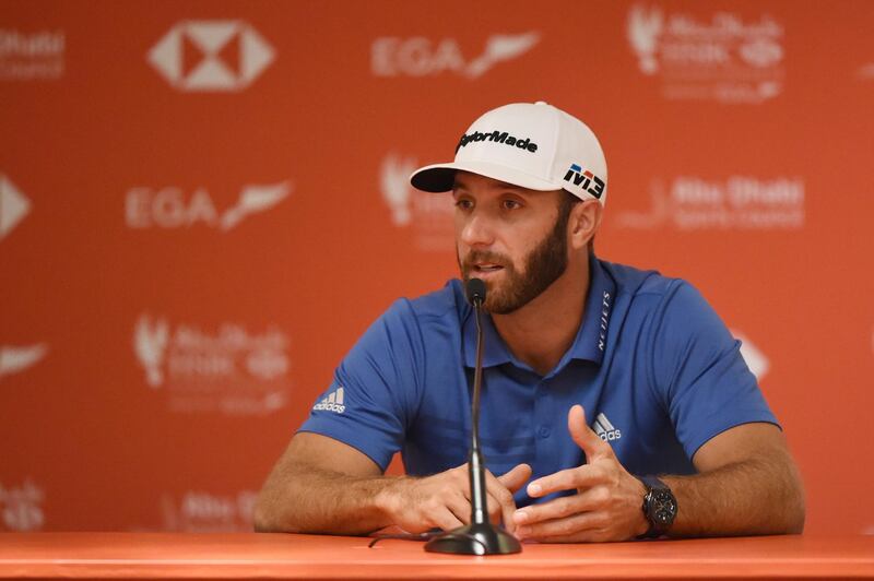 Dustin Johnson of the United States speaks to the media prior to the Abu Dhabi HSBC Championship. Tom Dulat/Getty Images