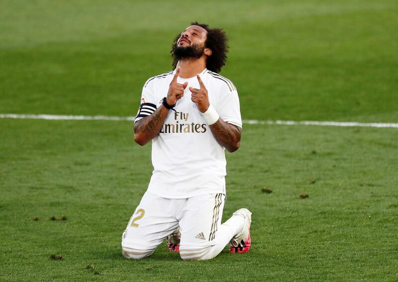 Real Madrid's Marcelo celebrates after the match. Reuters
