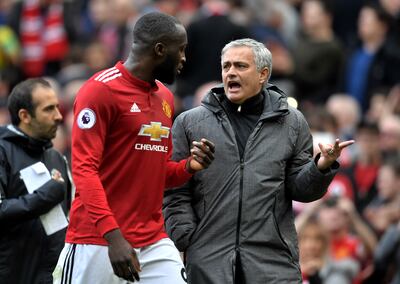 Romelu Lukaku with his then Manchester United manager Jose Mourinho in 2018. Getty
