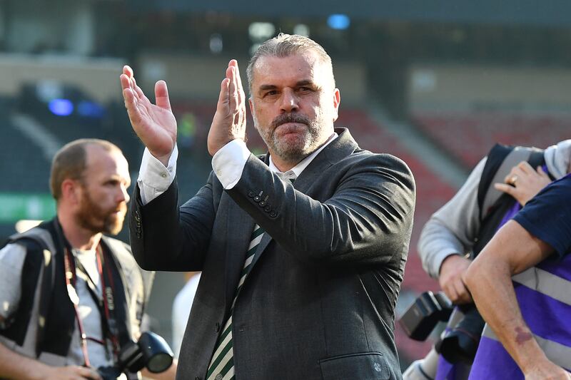 Ange Postecoglou won five of a possible six trophies during his two years in charge of Celtic. Getty Images
