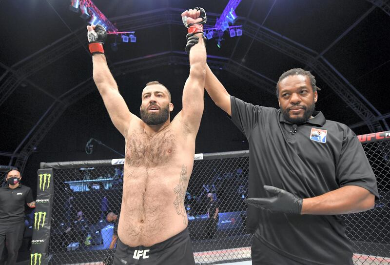 ABU DHABI, UNITED ARAB EMIRATES - JULY 19: Roman Dolidze of Georgia celebrates after his knockout victory over Khadis Ibragimov in their light heavyweight bout during the UFC Fight Night event inside Flash Forum on UFC Fight Island on July 19, 2020 in Yas Island, Abu Dhabi, United Arab Emirates. (Photo by Jeff Bottari/Zuffa LLC via Getty Images) *** Local Caption *** ABU DHABI, UNITED ARAB EMIRATES - JULY 19: Roman Dolidze of Georgia celebrates after his knockout victory over Khadis Ibragimov in their light heavyweight bout during the UFC Fight Night event inside Flash Forum on UFC Fight Island on July 19, 2020 in Yas Island, Abu Dhabi, United Arab Emirates. (Photo by Jeff Bottari/Zuffa LLC via Getty Images)